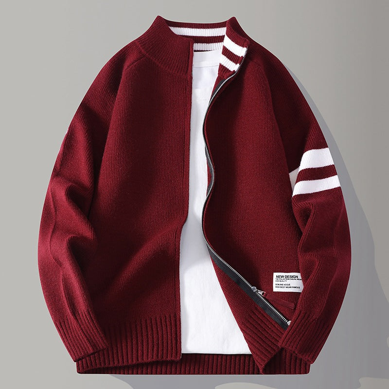 Mens Thermal Knitted Jacket With A Mock Neck And Long Sleeves