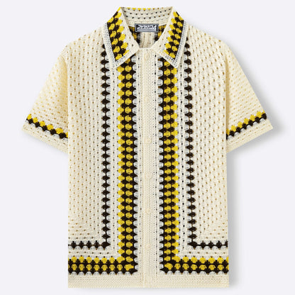 Mens Open-Back Hollow-Out Striped Knit Sweater