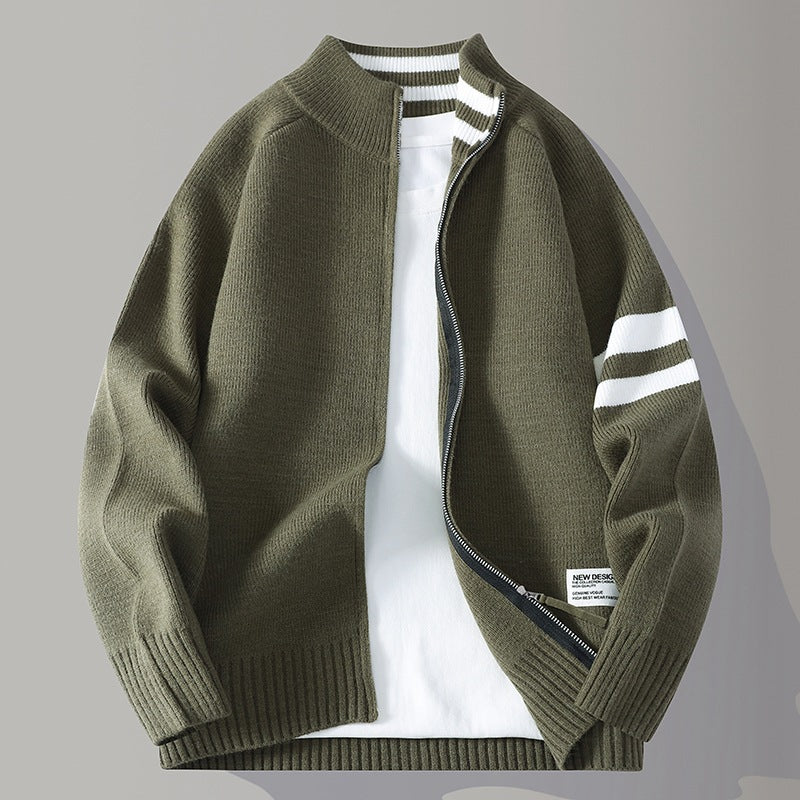 Mens Thermal Knitted Jacket With A Mock Neck And Long Sleeves