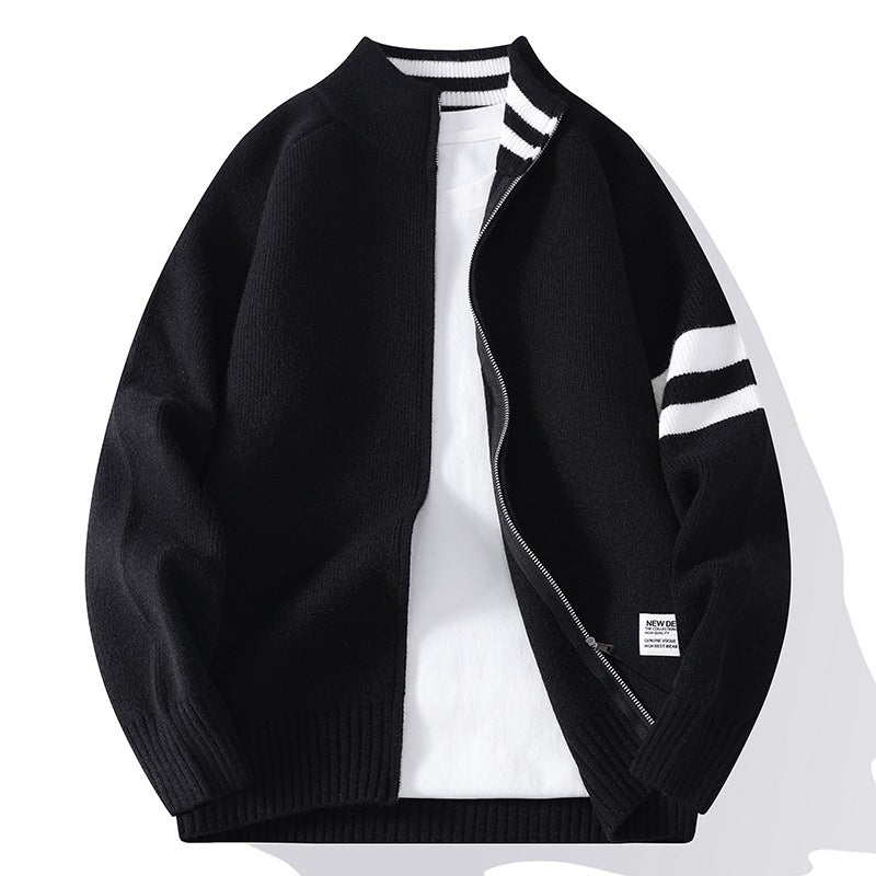 Mens Thermal Knitted Jacket With A Mock Neck And Long Sleeves