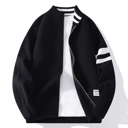 Mens Thermal Knitted Jacket With A Mock Neck And Long Sleeves