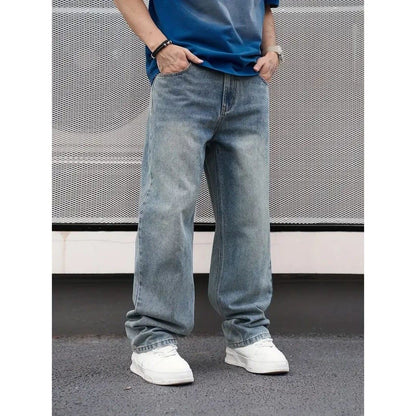 Men'S Casual Straight Wash Jeans - Light Blue Loose Fit Ob