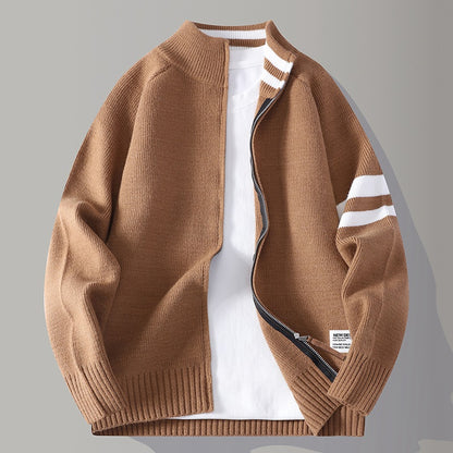 Mens Thermal Knitted Jacket With A Mock Neck And Long Sleeves