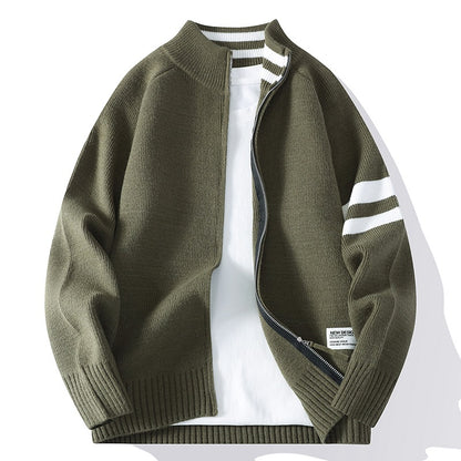 Mens Thermal Knitted Jacket With A Mock Neck And Long Sleeves