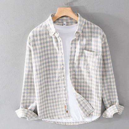 Springautumn Japanese-style Mens Plaid Shirt With Long Sleevescasual And Versatile