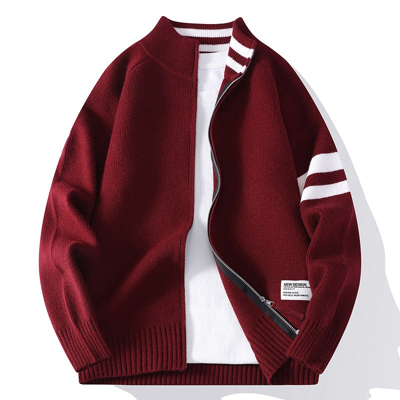 Mens Thermal Knitted Jacket With A Mock Neck And Long Sleeves