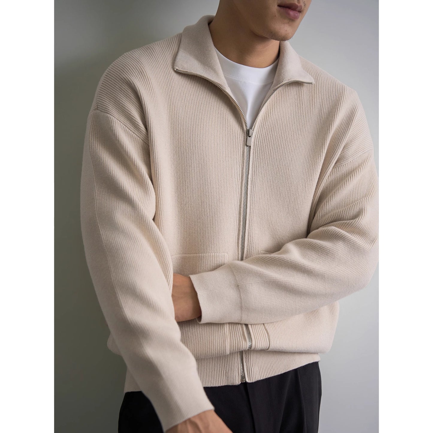 Mens AutumnWinter Zip-Up Sweater Top Coat