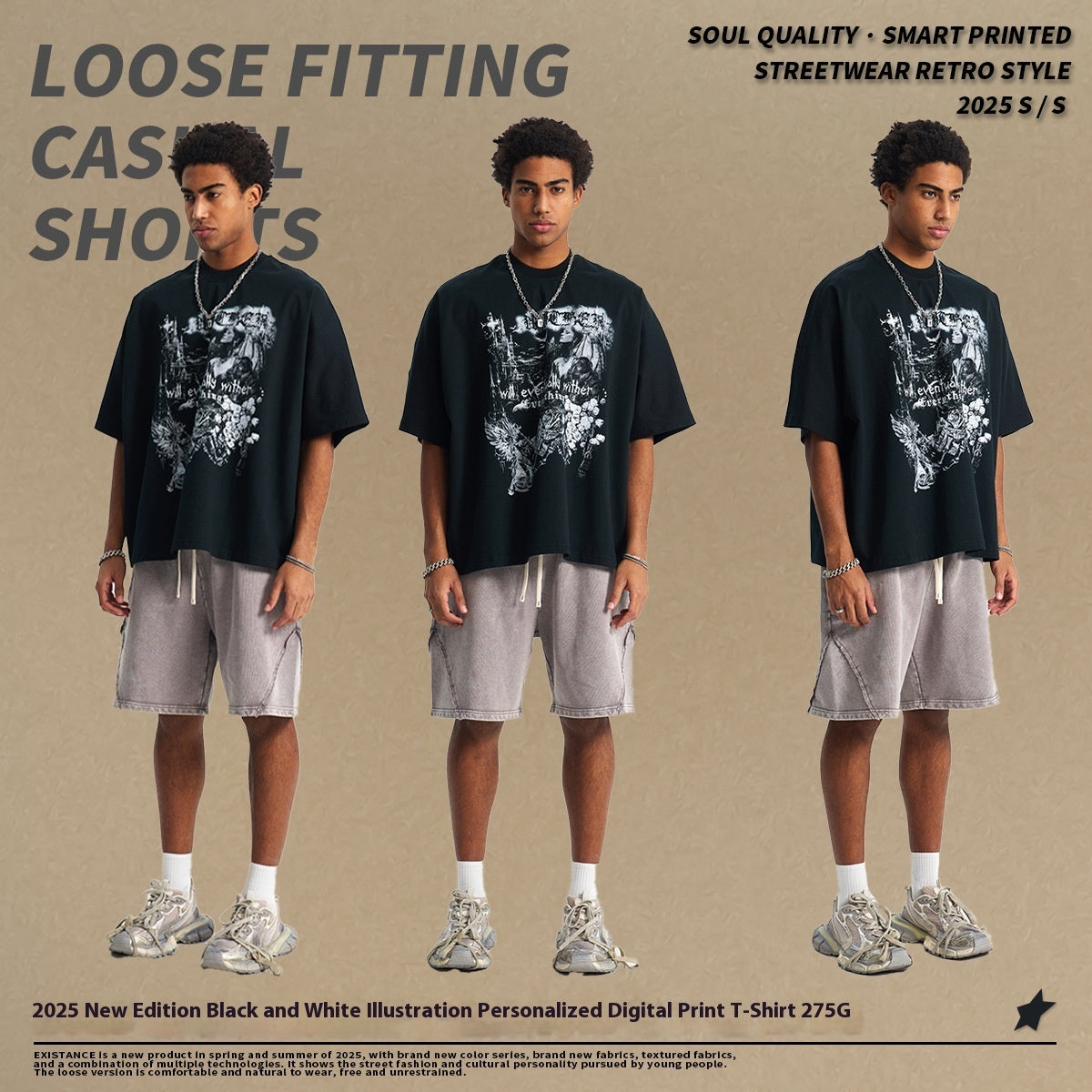 Male Black And White Illustration Personalized Printed T-shirt