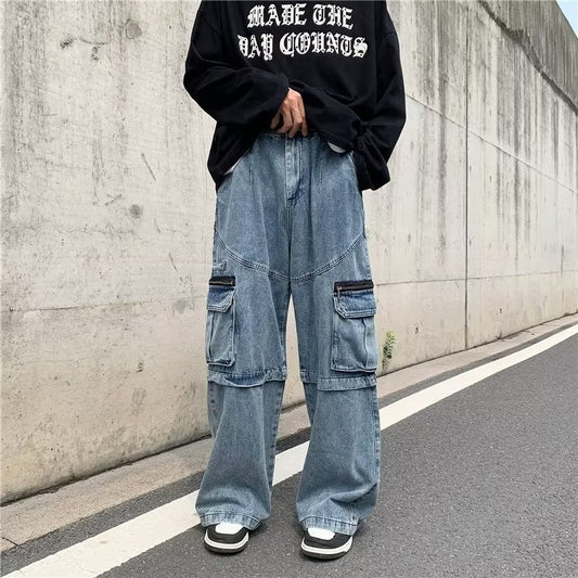 Cargo Jeans Male Wide Leg Loose