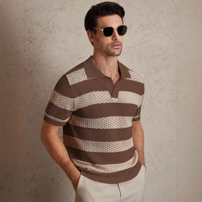 Mens Striped Knitted Short-Sleeve Polo Shirt