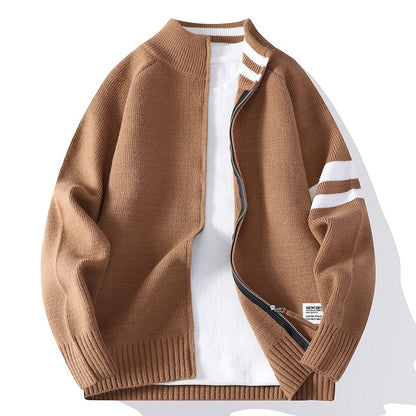 Mens Thermal Knitted Jacket With A Mock Neck And Long Sleeves