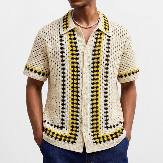 Mens Open-Back Hollow-Out Striped Knit Sweater