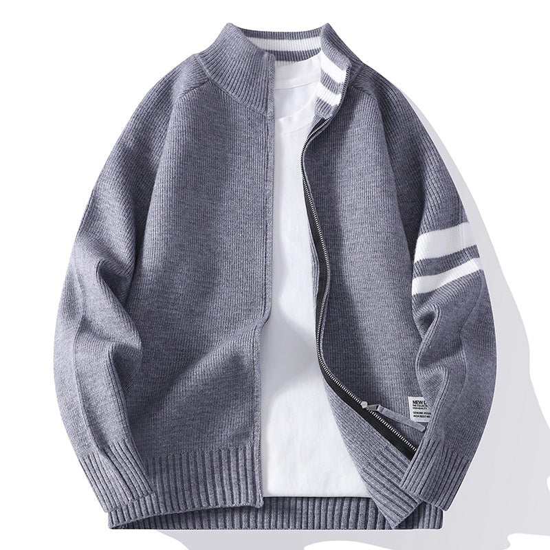 Mens Thermal Knitted Jacket With A Mock Neck And Long Sleeves