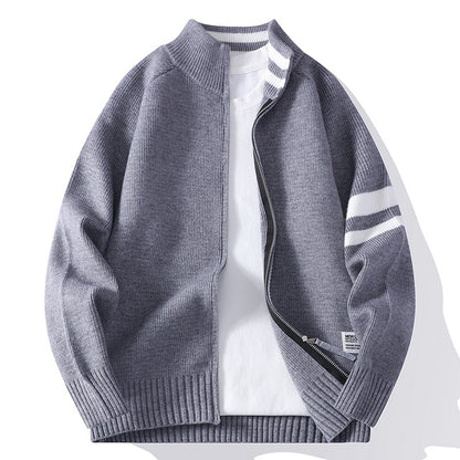 Mens Thermal Knitted Jacket With A Mock Neck And Long Sleeves