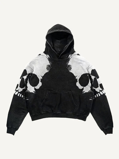 Colorblock Skull Print Pocket 3D Sweater