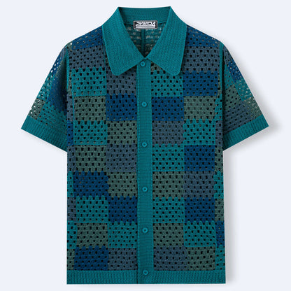 Mens Short-sleeve Cardigan Knit Sweater