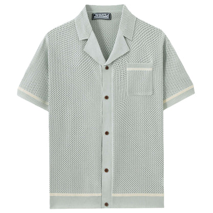 Mens Summer Casual Hollow-Out Knit Top